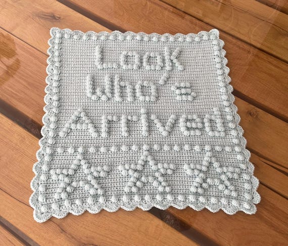 UK Terminology Look who's arrived star | Crochet baby blanket pattern |  puff stitch | bobble stitch.