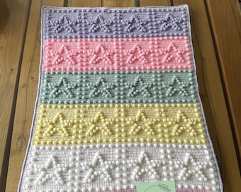 Crochet Baby Blanket - Pastel Star Bobble Blanket - Handmade Nursery Decor
