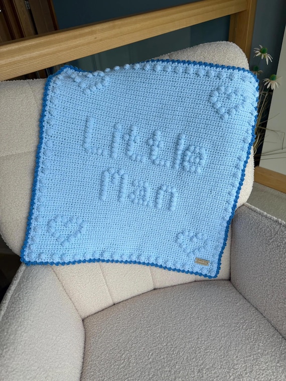 Little Man Crochet Baby Blanket Pattern | Puff/Bobble Stitch (UK Terminology) (PDF Pattern)