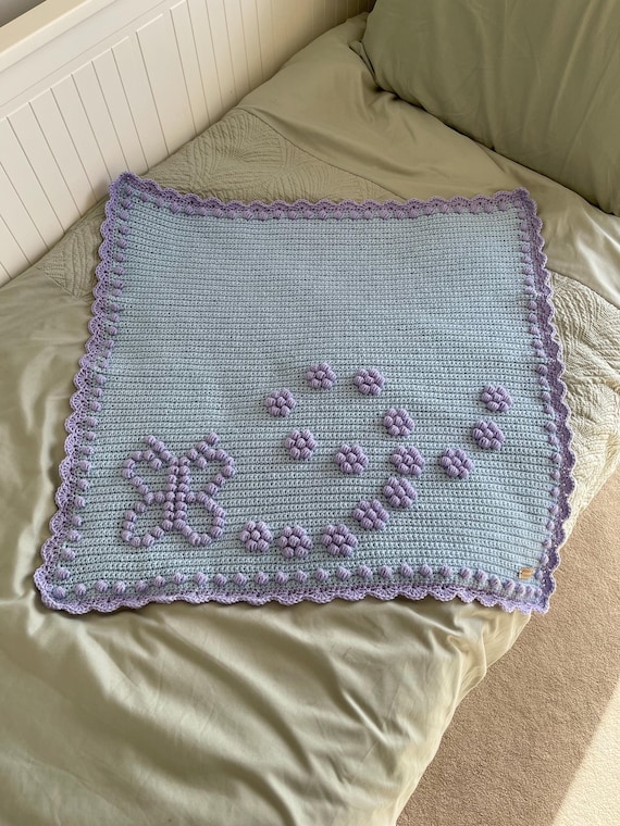 Fluttering By, Crochet blanket pattern, baby blanket, Childs blanket, bobble stitch pattern, puff stitch pattern, pdf pattern.