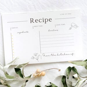 Modèle de carte de recette Carte de recette florale imprimable Carte de recette botanique personnalisée pour cuisinier Recette grand-mère Organisation de cuisine souvenir
