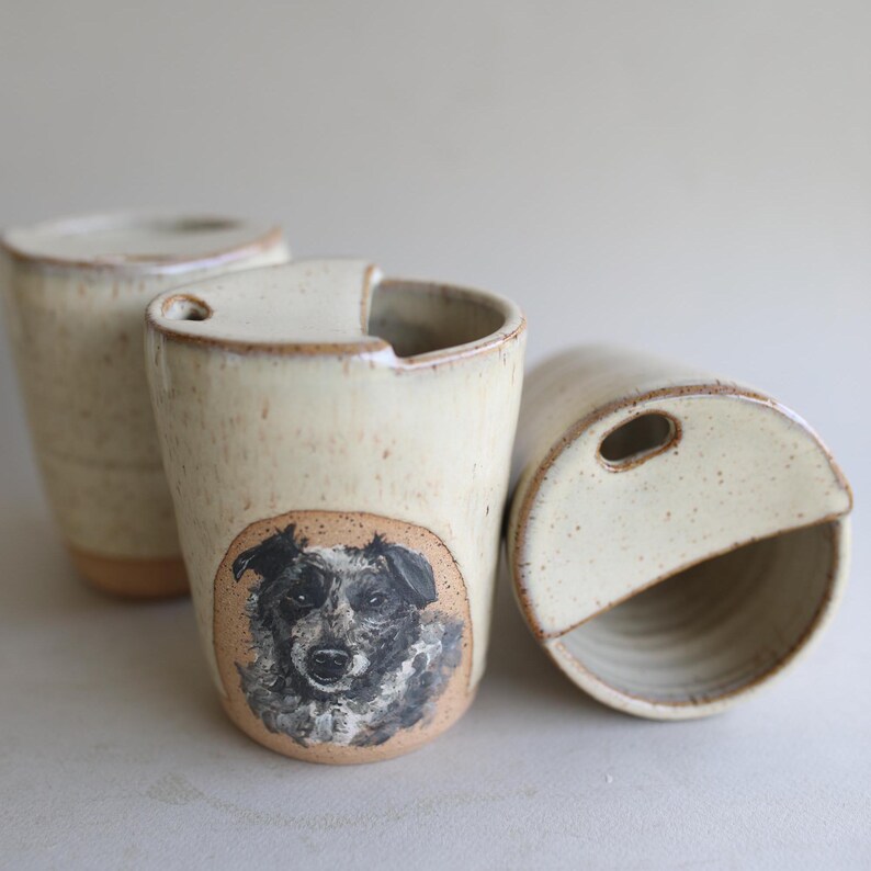 This custom pet portrait mug is a personalized pet lover gift w a hand-painted dog, cat, or horse. A perfect pet loss memorial keepsake, this handmade ceramic coffee cup is a thoughtful gift of a beloved pet and makes a unique dog mom or cat dad gift