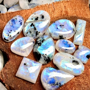 AAA+++Rainbow Moonstone Cabochon 8mm - 30mm, Pietra preziosa, Pietra di palma, Pietra tascabile, Pietra di preoccupazione, Set di 2 pietre, Set di 4 pietre Set di 6 pietre