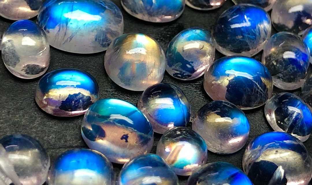 Natural Rainbow Moonstone Blue Electric Fire Lot All Mix Sizes and Mix