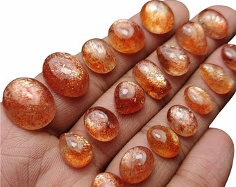 Natural Fire Sunstone Cabochon: Calibrated Gemstone Lot