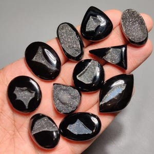 Natürliche Schwarz Druzy Lot, Schwarz Druzy Lot, Schwarz Druzy Cabochon Lot, Druzy Schwarz, Druzy Schwarz Lot, Schwarz Druzy Flachrücken, Druzy Für Schmuck