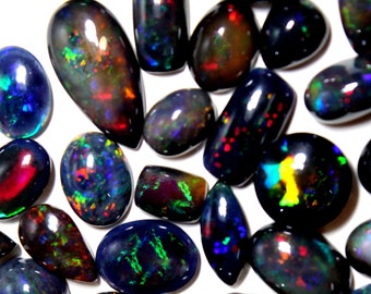 Fire Multi Natural Ethiopian Opal Cabochon Lot, Mix Shape Mix Size Opals, Natural Black Opal, Gemstone Jewelry Crafting For Making Jewelry