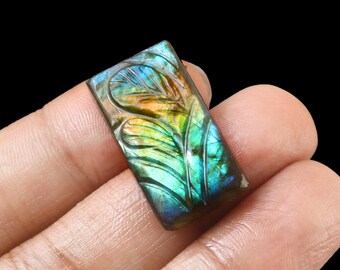 Rectangular Multi Quality 100% Natural Labradorite Carving Cabochon Shape Loose Gemstone Size28X9X2MM Ct.24.50