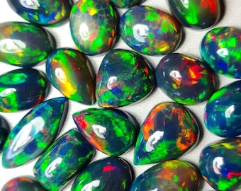 Top Quality Ethiopian Opal Cabochon Lot, Black Opal Gemstone, October Birthstone, Natural Cabochon, Gem for Jewelry Gift For Birthday