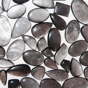 Natural Silver Obsidian Cabochon Lot: Mixed Shapes, Jewelry Making