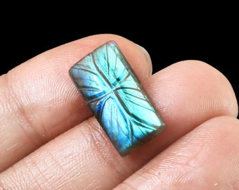 Rectangular Quality 100% Natural Labradorite Carving Cabochon Shape Loose Gemstone Size21X11X4MM Ct.9.85