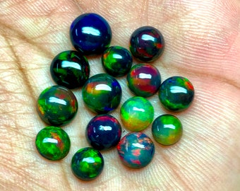AAA Ethiopian Black Opal Cabochon Lot: Round Welo Opal for Jewelry Making