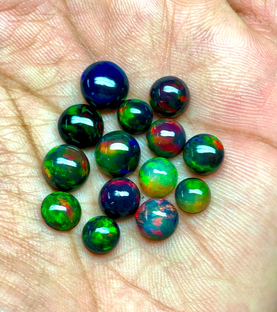 Round Ethiopian Black Opal Gemstones, Cabochon Lot, Natural Stone Collection, Jewelry Art, Crafting Materials For Jewelry Making