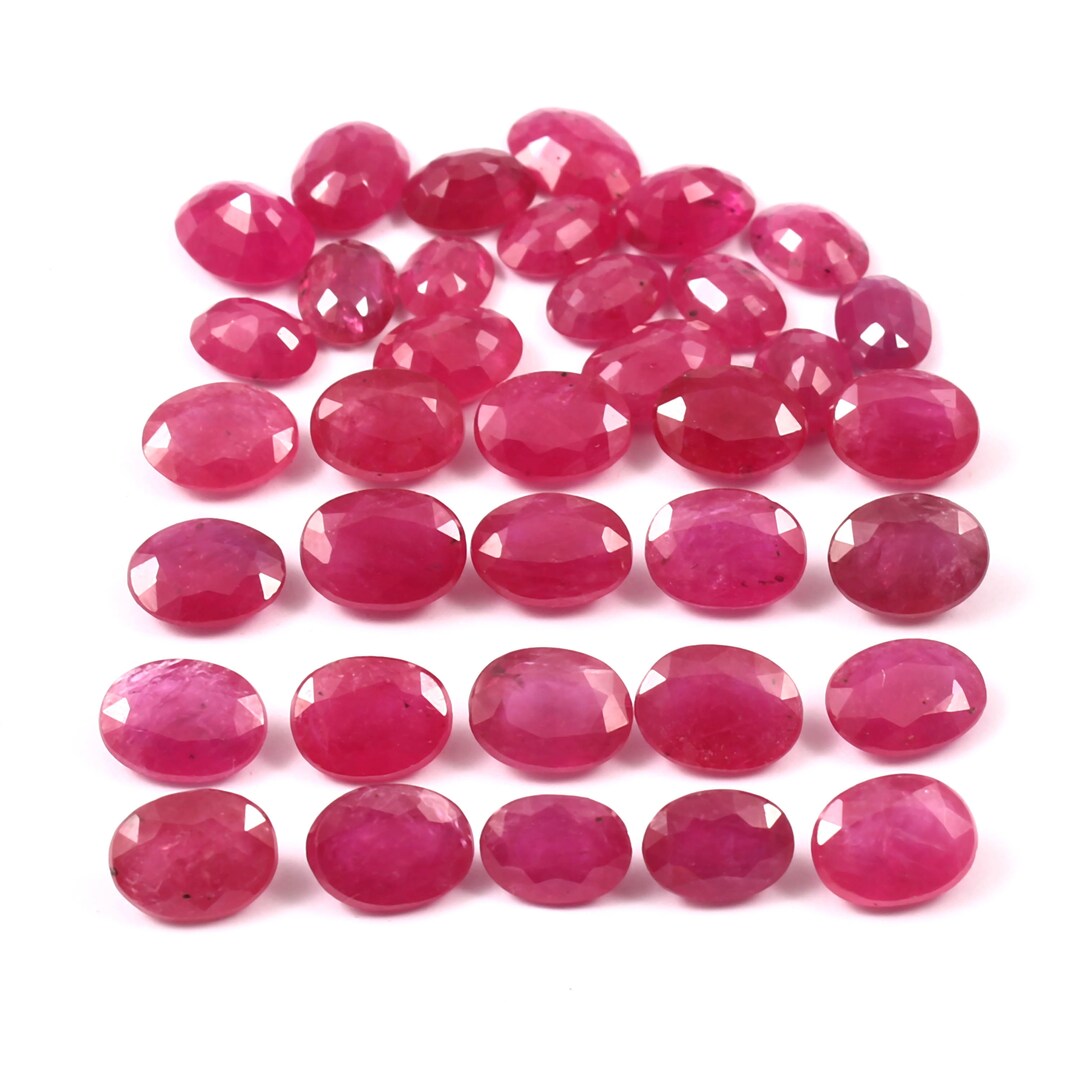 Ruby Mix Natural Glass Filled Ruby Gemstone Mix, Faceted Oval Loose Stone, Ruby ...