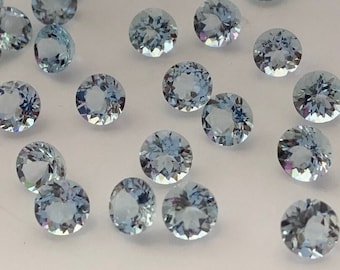 Round Aquamarine Gemstone Eye Clean, Faceted Stone Lot, Jewelry Making Supplies, Blue Gem, Craft Gems 5mm Gift For Wedding Birthday