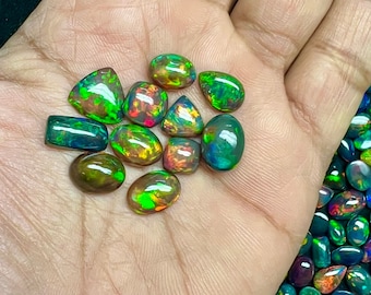 AAA Grade Ethiopian Black Opal Cabochon Lot, Mixed Shape Cabochons, Opal Gemstones, Jewelry Making, Craft Supplies Anniversary Gift Wedding