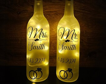 Light Up Wine Bottle, Sweetheart Table Decor, Mr and Mrs, Mr and Mrs Sign, Sweetheart Table Sign, Rustic Wedding Table Decor, Wedding Table