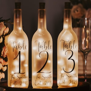 Light Up Wine Bottle, Wedding Table Numbers, Wedding Table Decor, Wedding Centerpieces, Rustic Wedding Table Decor, Rustic Wedding Decor