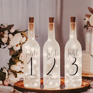 Wedding Table Numbers - Light Up Wine Bottles - Wedding Table Decor - Wedding Centerpieces - Rustic Wedding Decor - Wedding Lights
