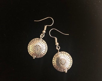 Round Tibetan silver beaded drop earrings