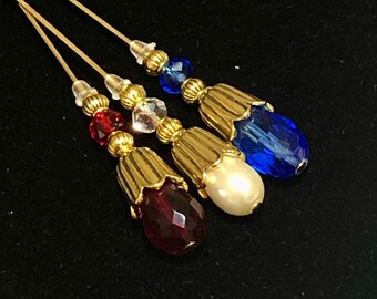Kristall und Perlgold Hutnadeln in einer Auswahl von Farben und Länge