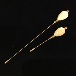 Cream/Ivory and gold hat pins: 7.5cm or 15cm long image 4