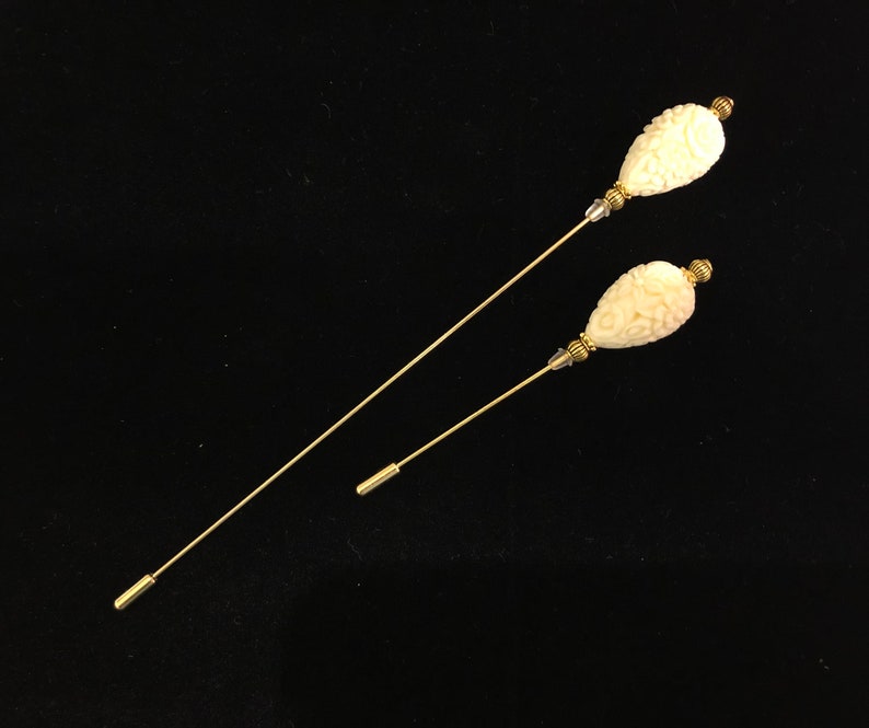 Cream/Ivory and gold hat pins: 7.5cm or 15cm long image 4
