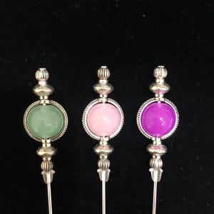 Tibetan Silver and glass hat pins/stick pins/lapel pins/hijab pins in a selection of 9 colours and a choice of lengths