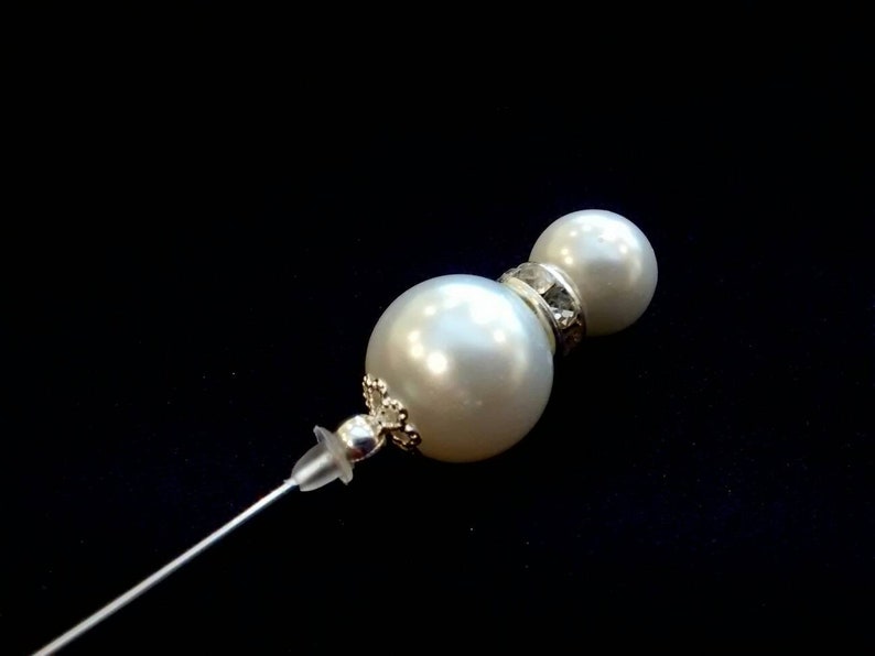 Beautiful long Pearl hat pins in a choice of designs, silver or gold image 3