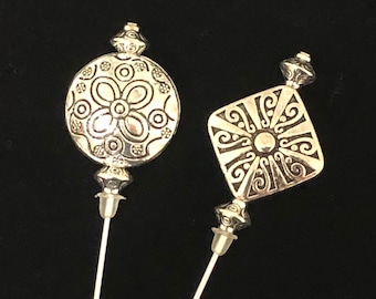 Long Silver hat pins. Choose from 2 beautiful designs