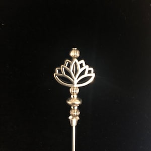 Tibetan silver lotus flower pin, hatpin, lapel pin, hijab pin, brooch pin: choice of lengths