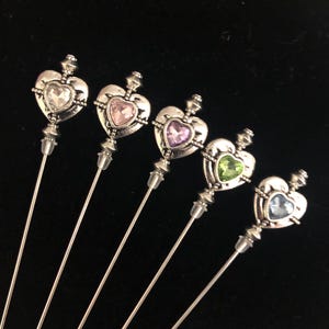Tibetan silver heart hat pins/lapel pins/hijab pins/stick pins. A choice of 5 colours and 2 lengths