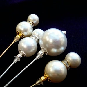 Beautiful long Pearl hat pins in a choice of designs, silver or gold image 9