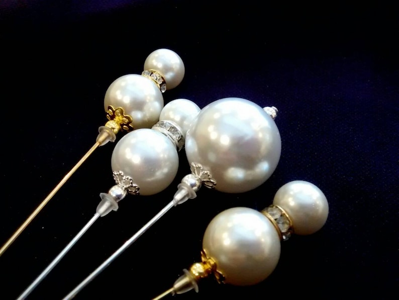 Beautiful long Pearl hat pins in a choice of designs, silver or gold image 9