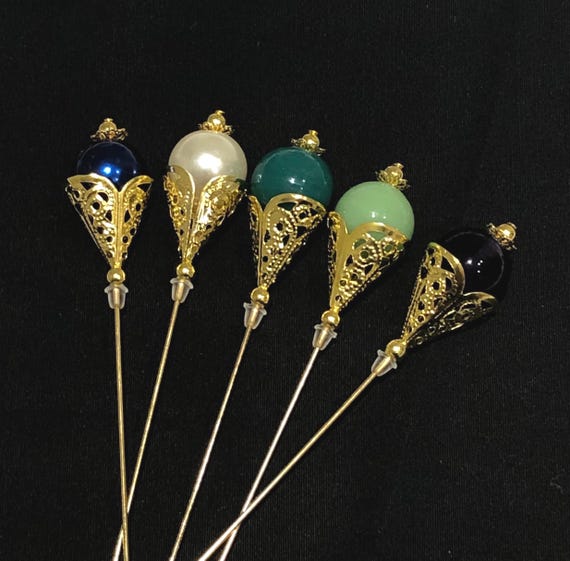 Épingle à Chapeau Vintage - Ornée D'une Pierre Orange Et De Détails Dorés - Occasion Avec Usure Du Temps