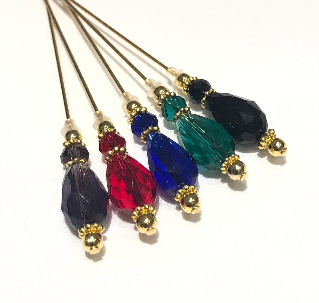 Teardrop Crystal Silver or Gold Hat Pins in a Choice of Colours - Etsy