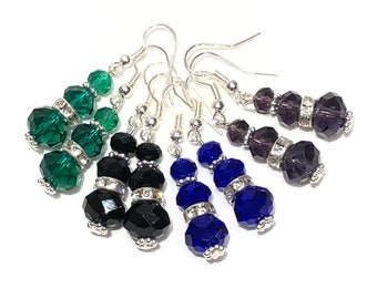 3 Perlen Strass und Kristall Tropfen Ohrringe in einer Auswahl von Farben