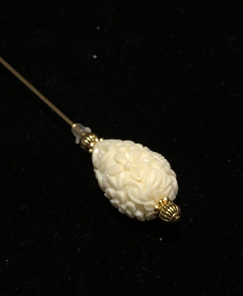 Cream/Ivory and gold hat pins: 7.5cm or 15cm long image 2