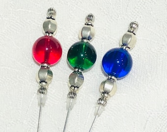 Long beaded silver hat pins in a choice of colours
