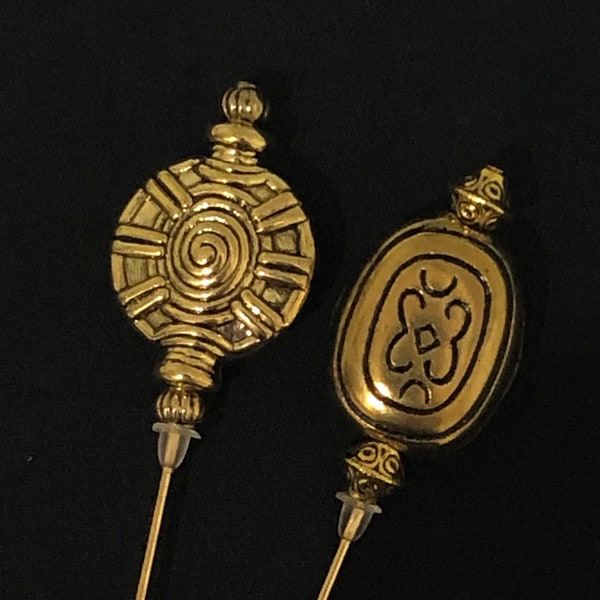 Beautiful antiqued gold hat pins: choice of 2 designs