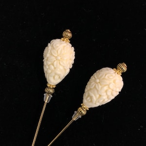 Cream/Ivory and gold hat pins: 7.5cm or 15cm long image 3