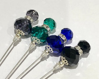 Hoedspelden met kristal en strassteentjes in verschillende kleuren: 15 cm . lang