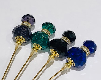 Hoedspelden van kristal en strassteentjes in verschillende kleuren: 15 cm . lang