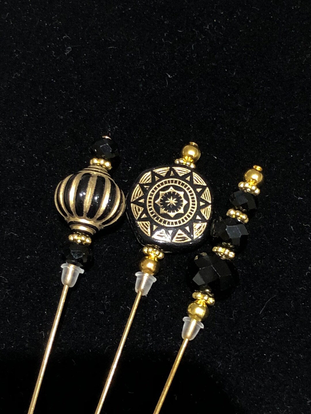 Black and Gold Hat Pins/lapel Pins /hijab Pins: 3 Designs in 2 Lengths ...