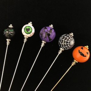 Halloween themed pins (Long) in a choice of designs - use as hatpins, lapel pins, decorations etc