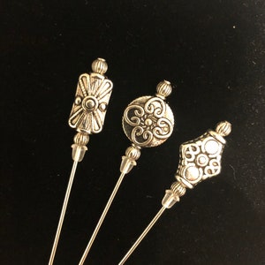 Tibetan Silver hat pins. A selection of 3 beautiful designs in a choice of lengths image 1