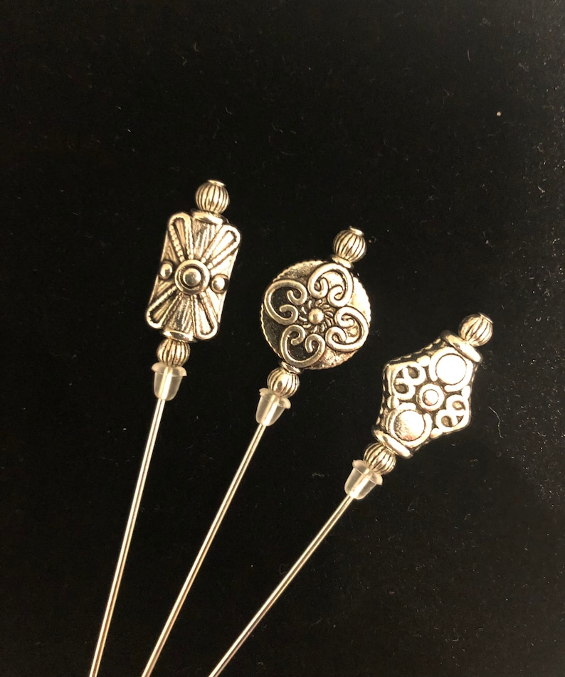 Tibetan Silver hat pins. A selection of 3 beautiful designs in a choice of lengths image 1