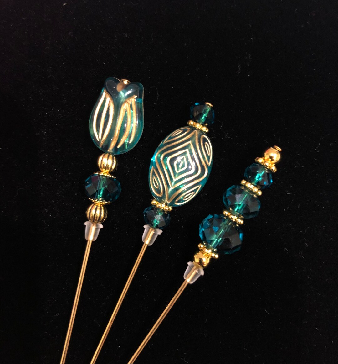 Turquoise and Gold Hat Pins/lapel Pins /hijab Pins A Selection of 3 Beautiful Designs in 2