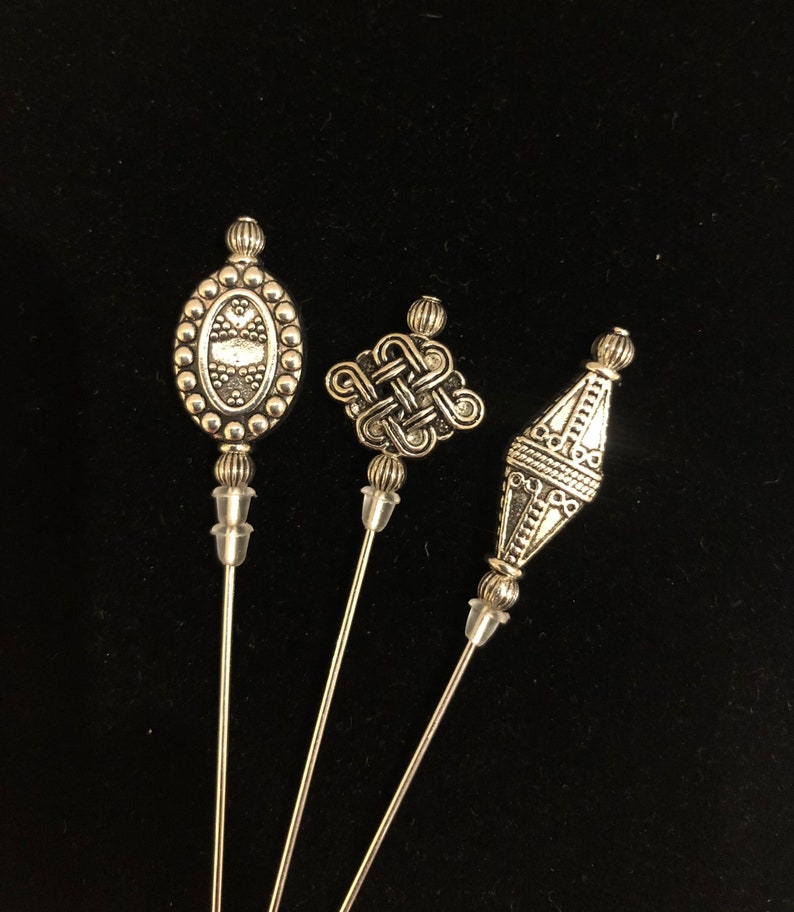 Tibetan Silver hat pins. A selection of 3 beautiful designs in a choice of lengths image 1