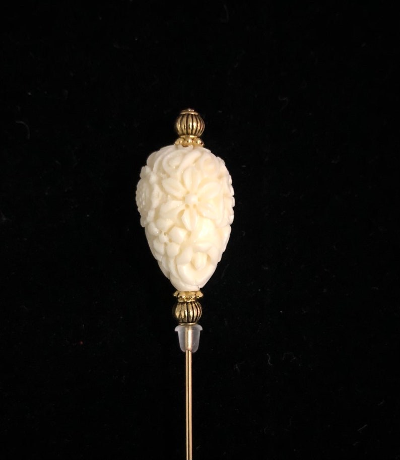 Cream/Ivory and gold hat pins: 7.5cm or 15cm long image 1